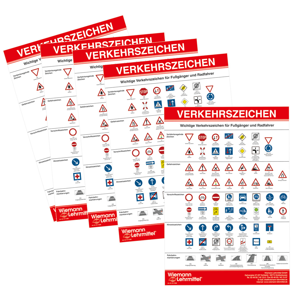 Lehrtafel Verkehrszeichen, Klassensatz, 5 Stück