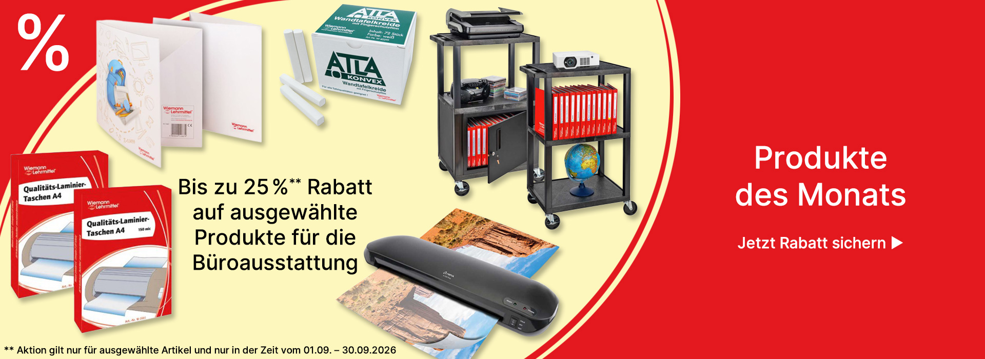 Banner für Produkte des Monats September 2026 Büroausstattung