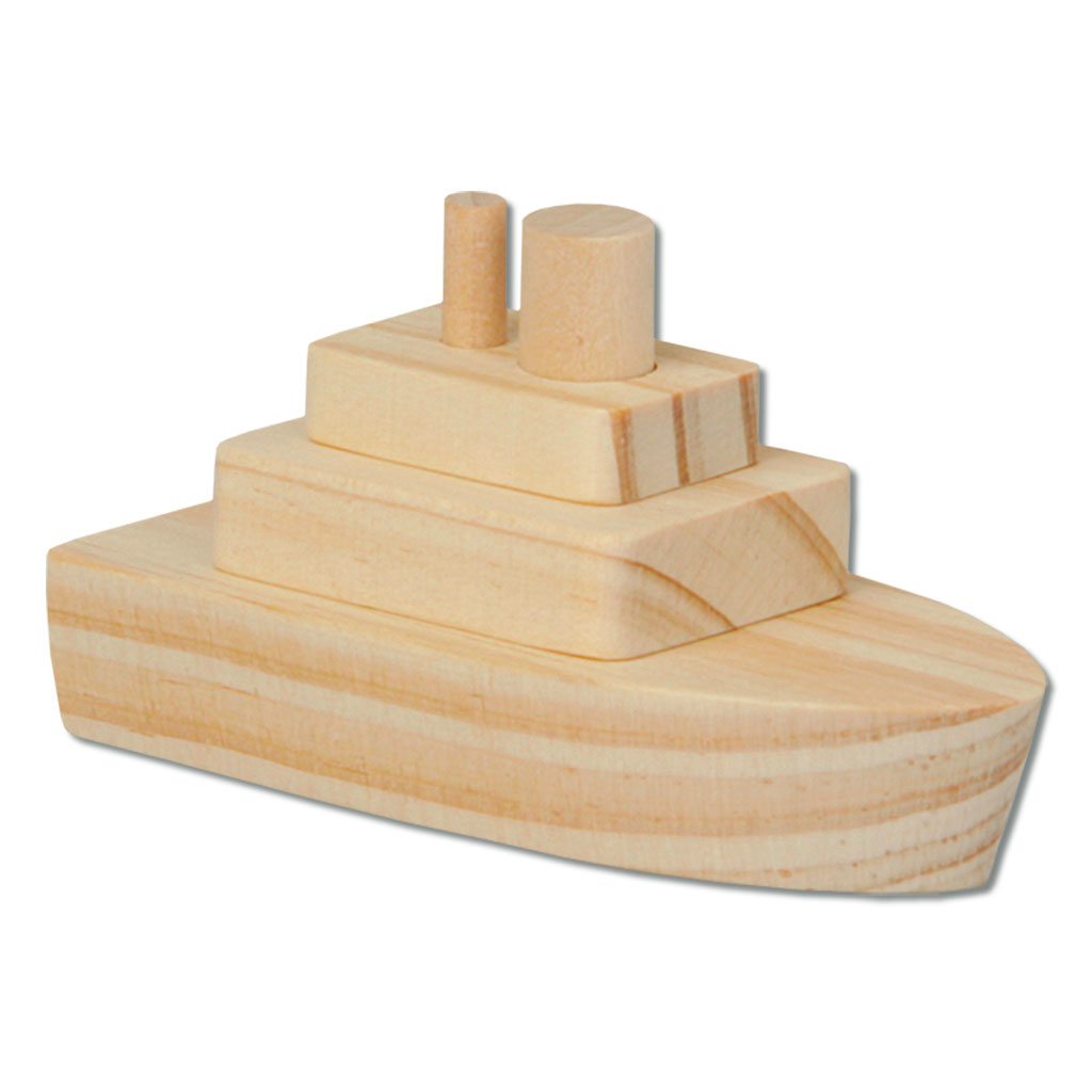 Bausatz Dampfer aus Holz, blanko, 2er-Set