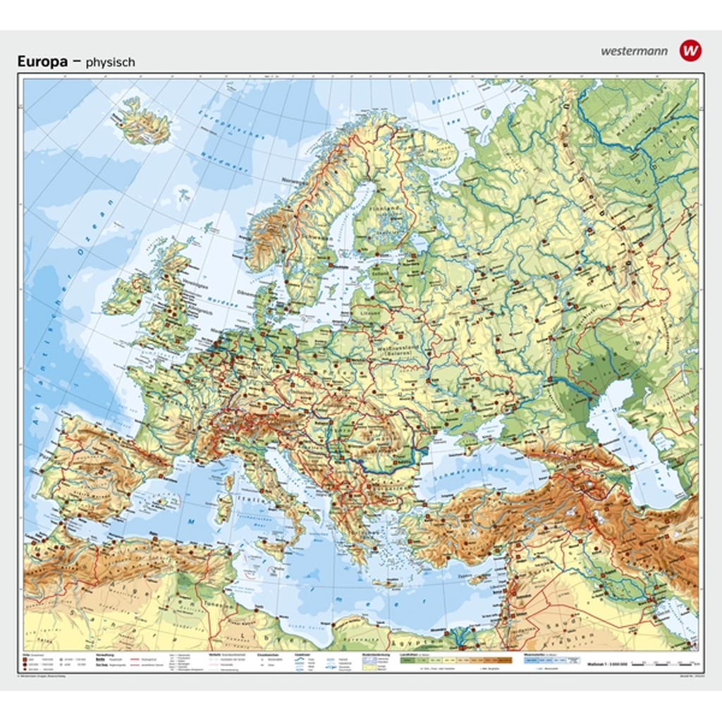 Europa, physisch (mit Küste Nordafrikas) - in verschiedenen Varianten