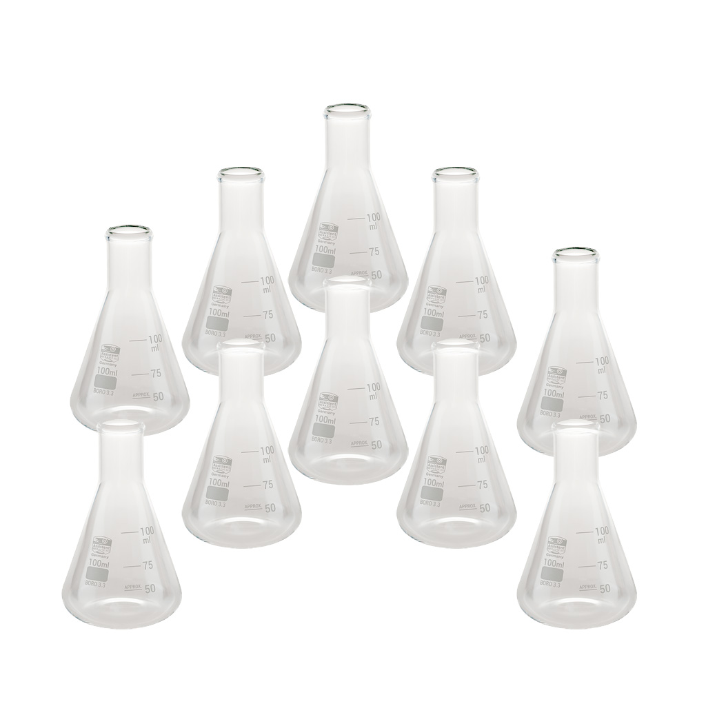 Erlenmeyerkolben, Borosilikatglas 3.3, Enghals, 10 Stück