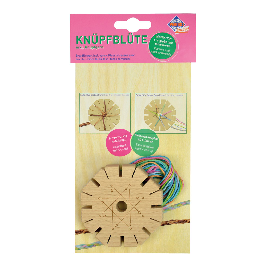 Knüpfblüte aus Vollholz, inkl. Knüpfgarn