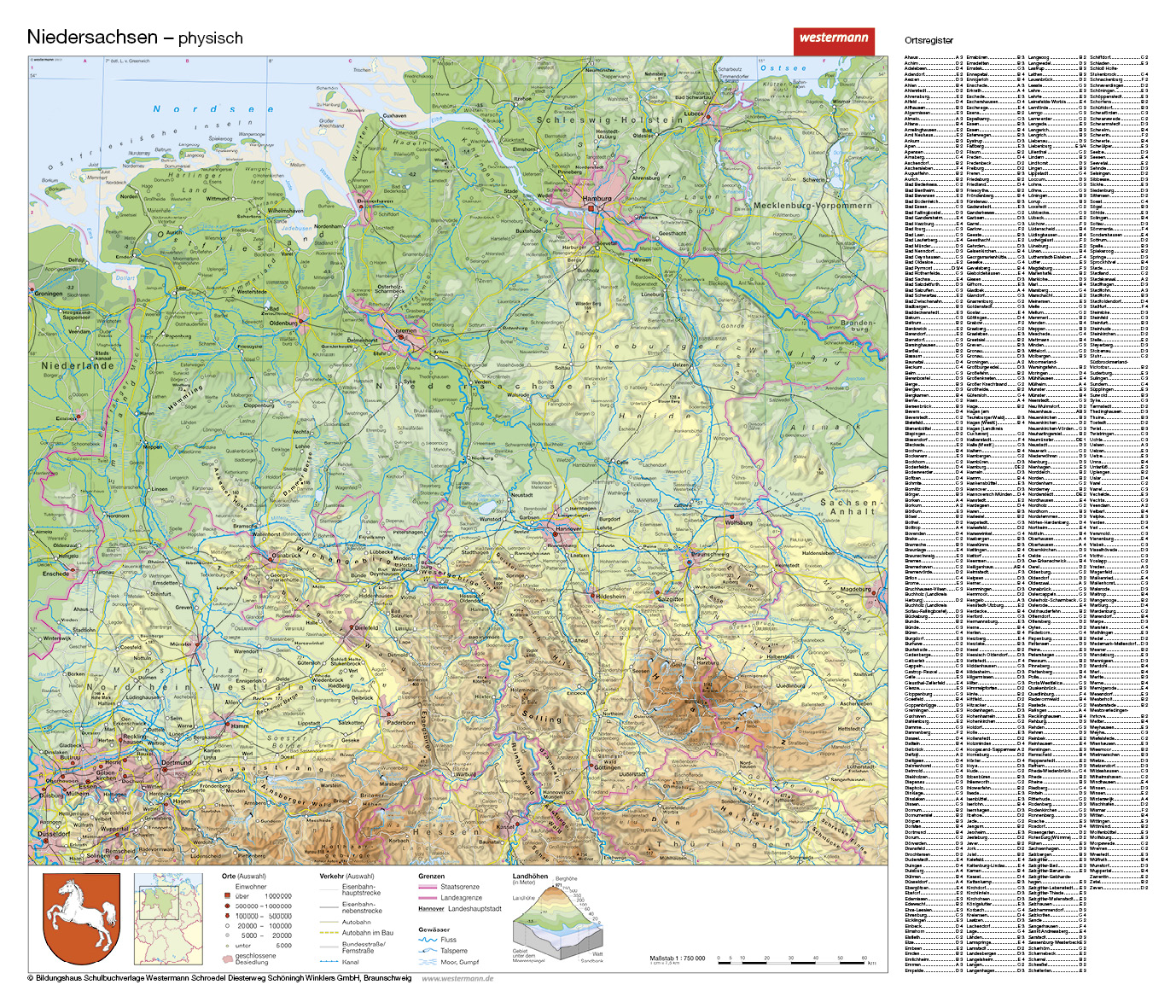 Handkarten Niedersachsen, VS phys. / RS Landschaften