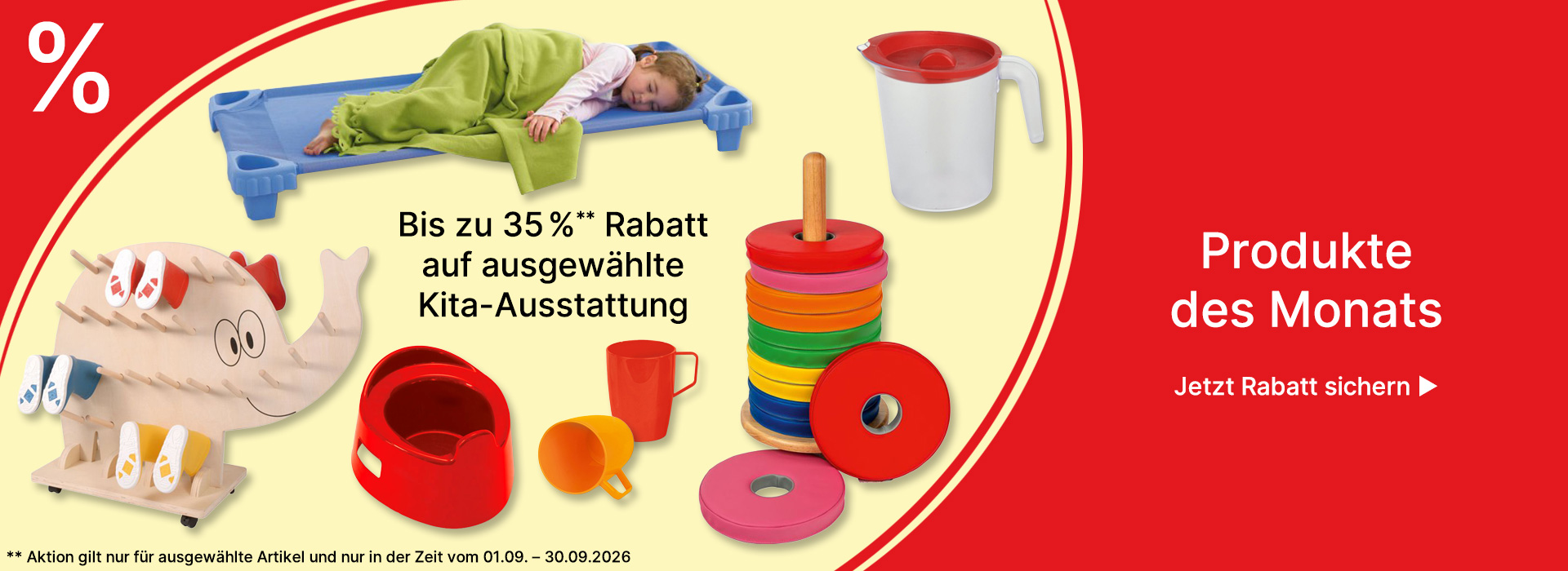 Banner für Produkte des Monats September 2026 Kitaausstattung
