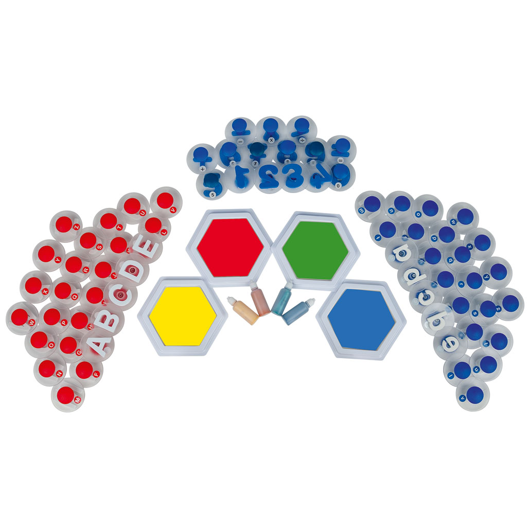 Schulstempelsatz ABC, Groß- und Kleinbuchstaben, Zahlen