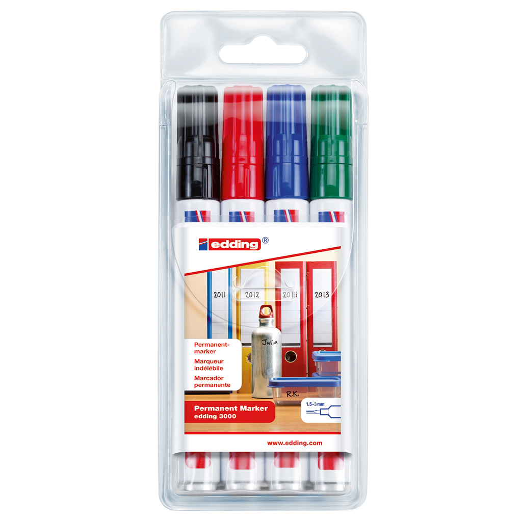 edding® 3000 Permanentmarker, 4er-Set edding® 3000 Permanentmarker, 4er-Set