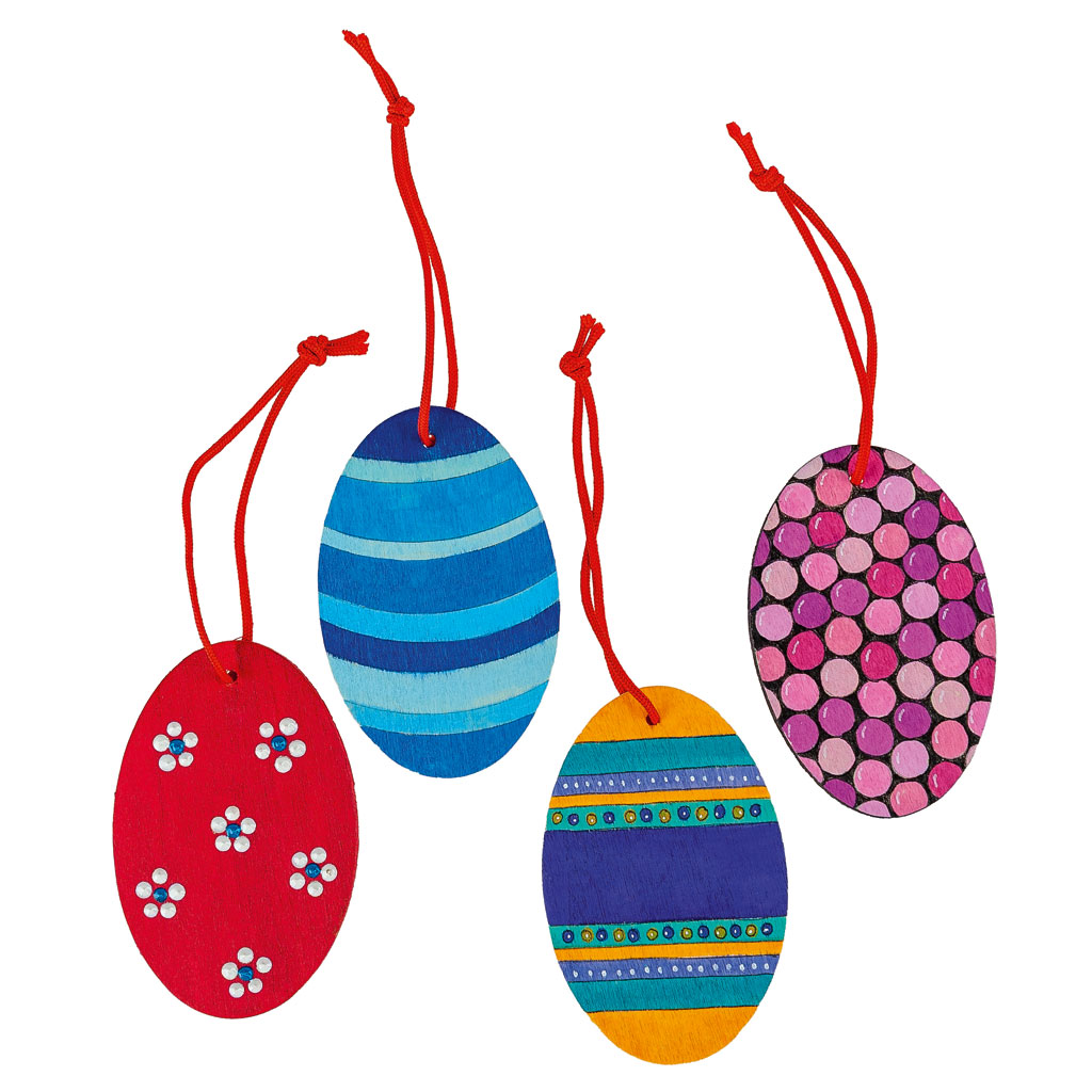 Holzanhänger Ostereier, blanko, 6 Stück