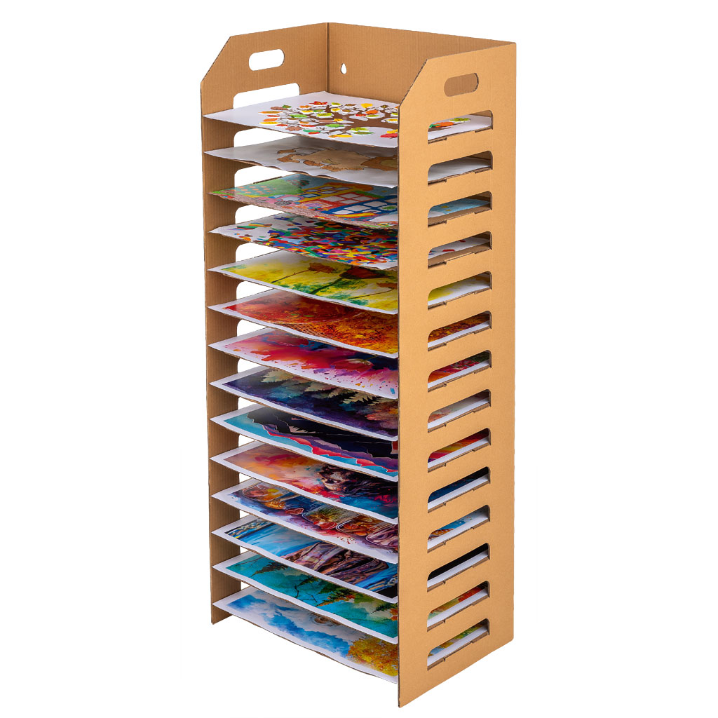 Papptrockenregal mit 14 Ablagen