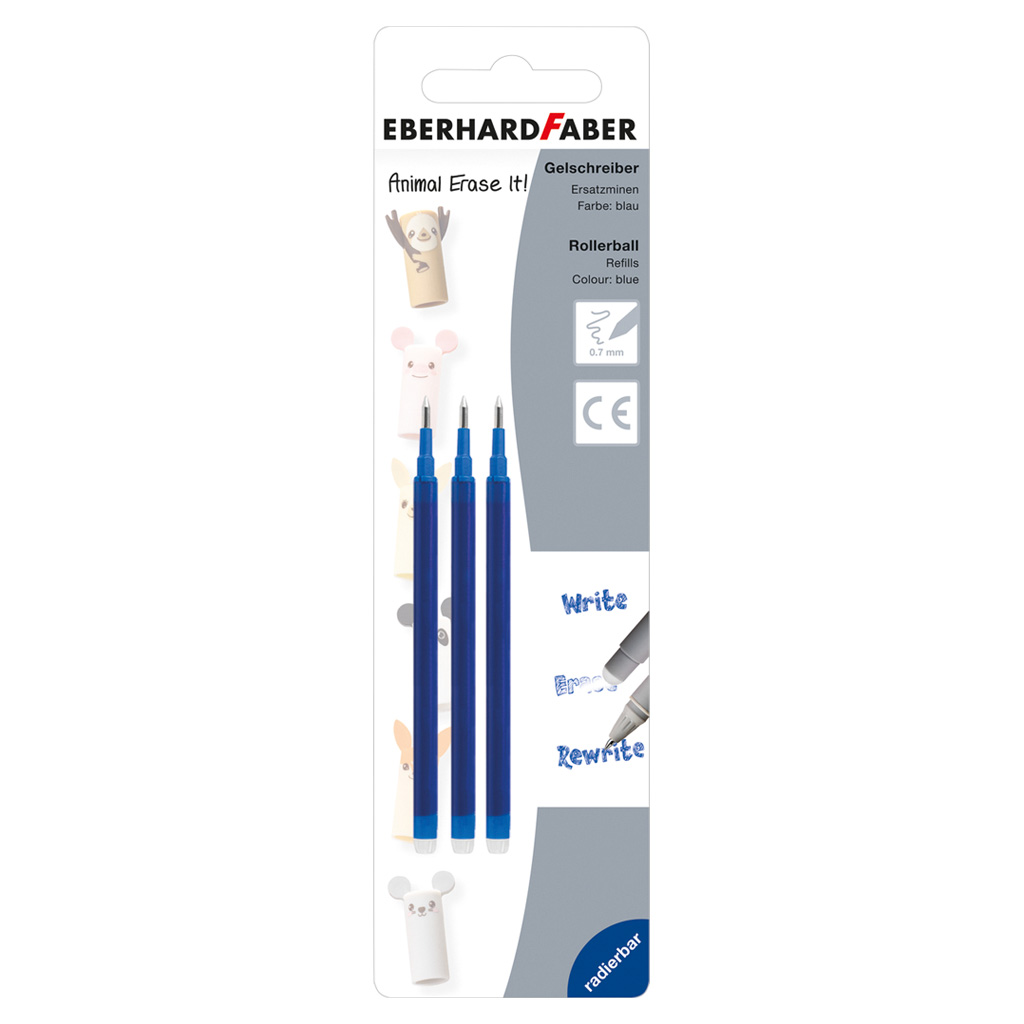 Eberhard Faber® Gelschreiber-Ersatzminen Animal Erase it!, 3er-Set-Bild Auf diesem Bild ist das Produkt mit der Art.Nr.: W-93850 zu sehen