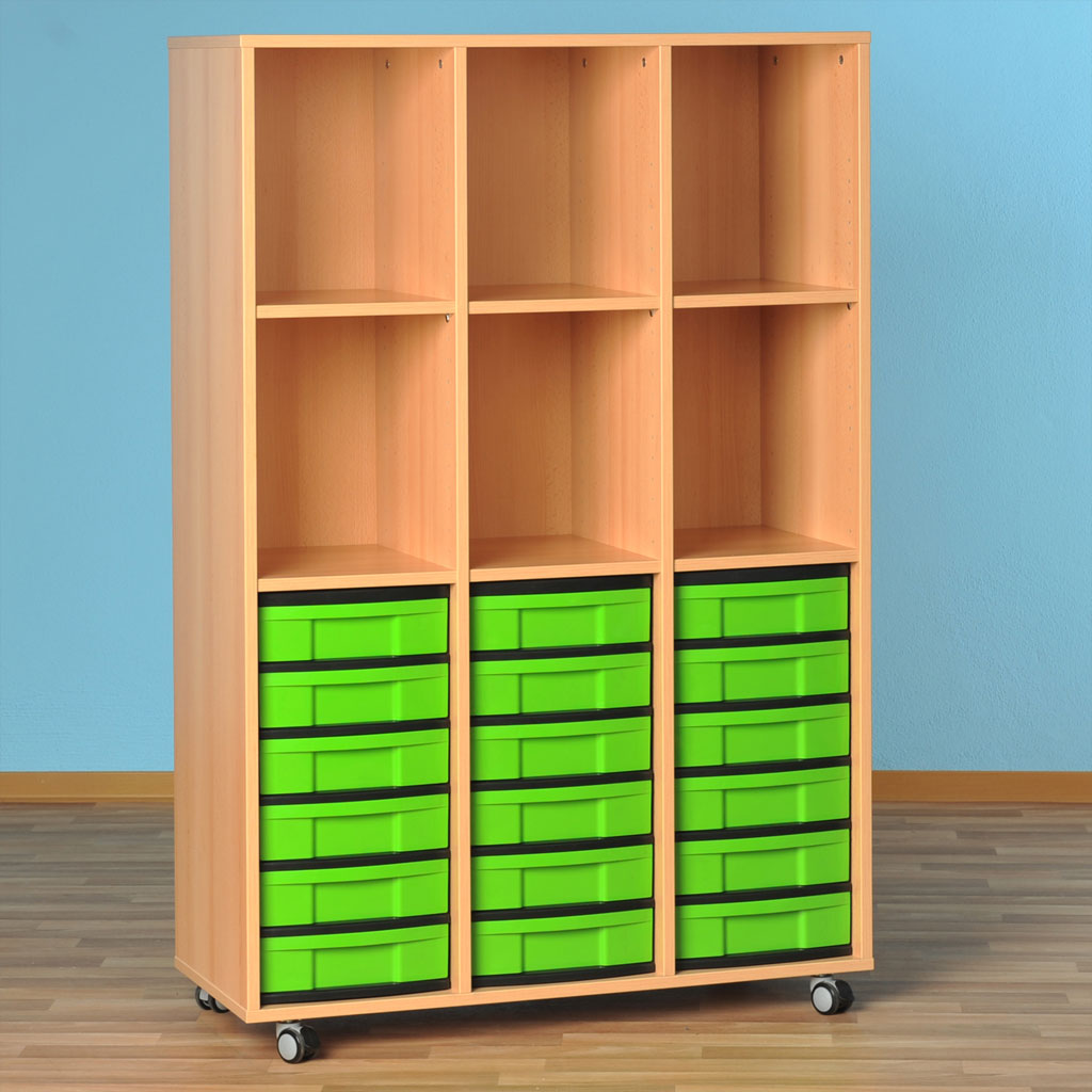 Modulus® Hohes Klassenzimmer-Regal, 3-reihig, fahrbar oder feststehend