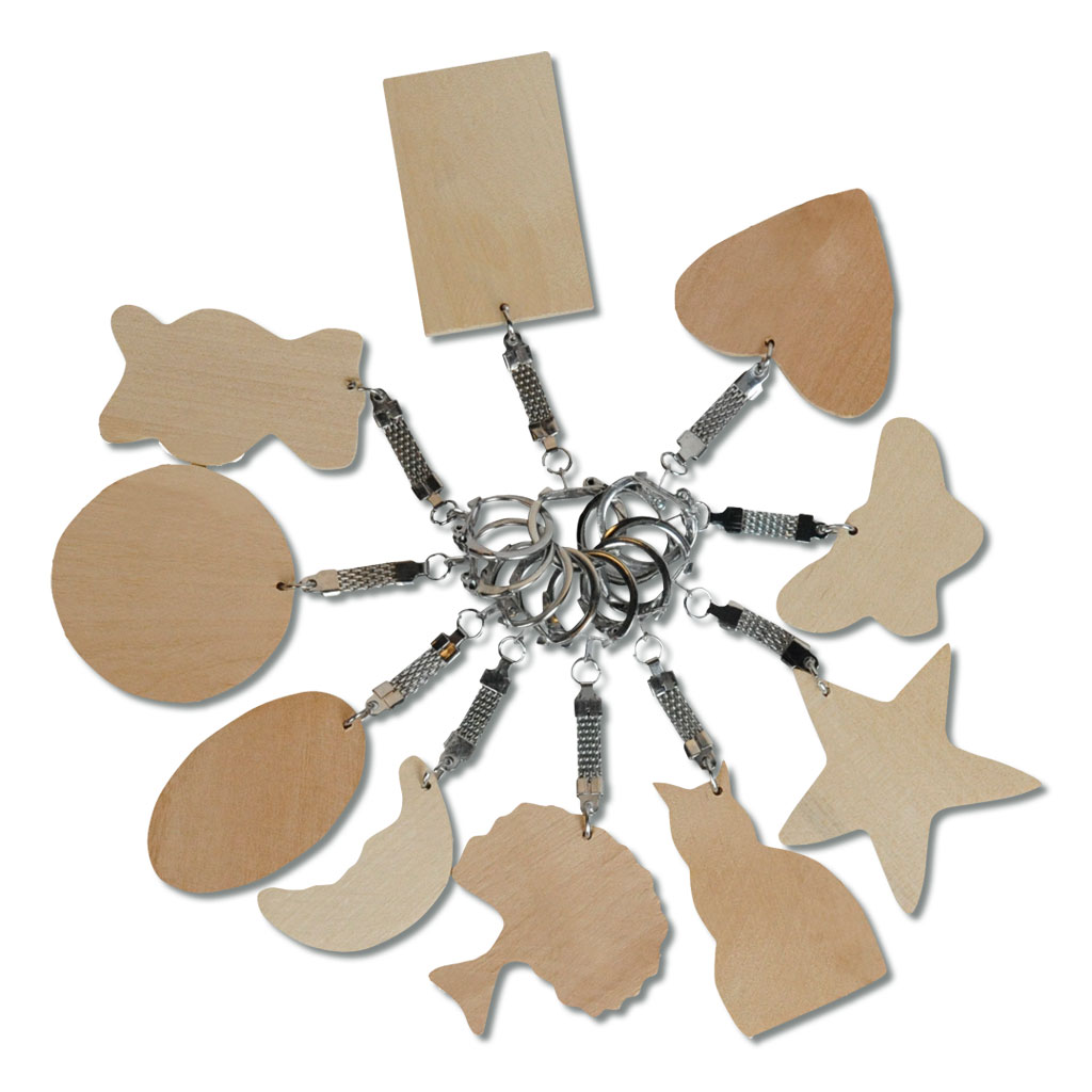 Schlüsselanhänger aus Holz, blanko, 10 Motive