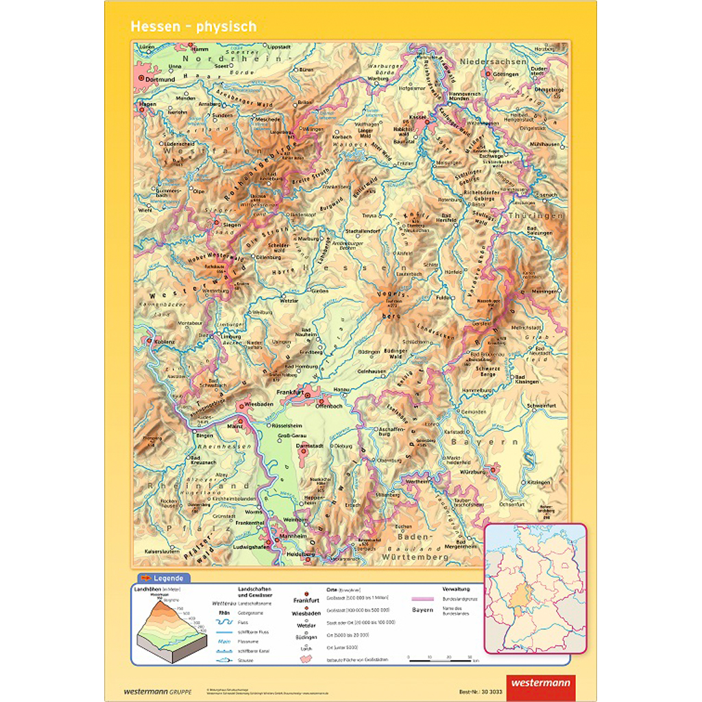Westermann Posterkarte Hessen, physisch/politisch Westermann Posterkarte Hessen, physisch/politisch