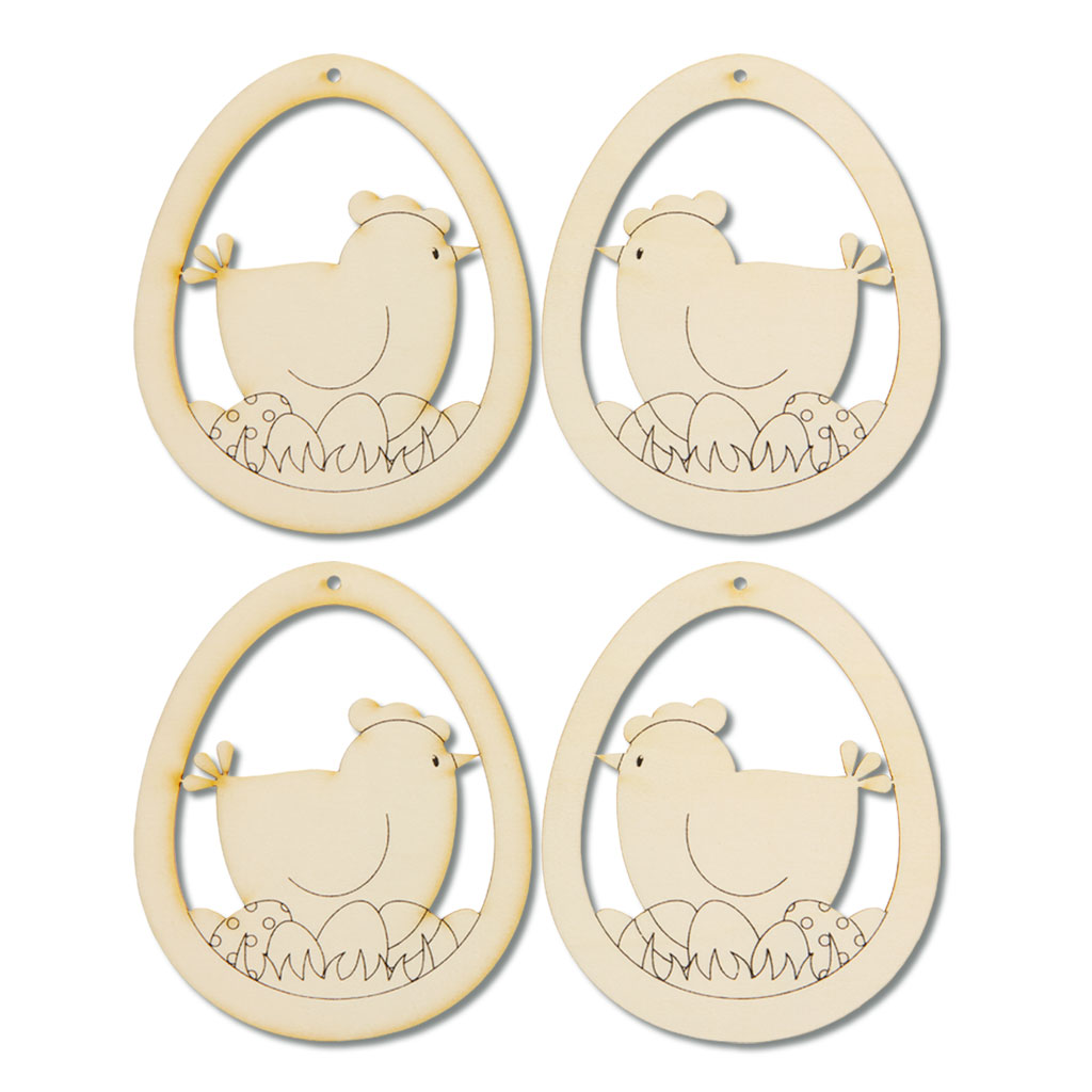 Holzanhänger Huhn Elfriede, blanko, 4 Stück