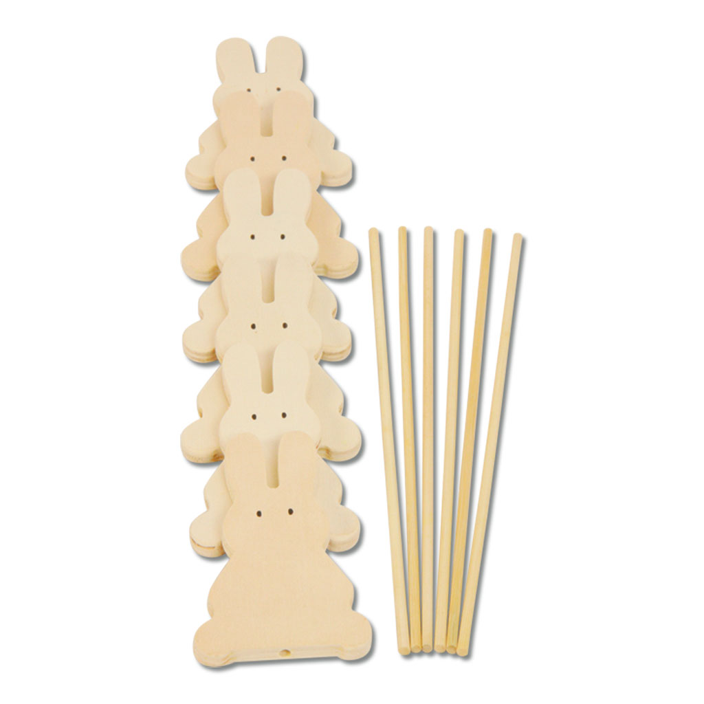 Holzstecker Häschen, blanko, 6 Stück in 3 Größen