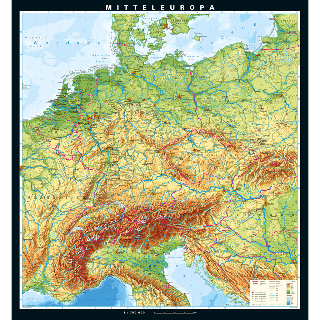 Klett Wandkarte Mitteleuropa physisch