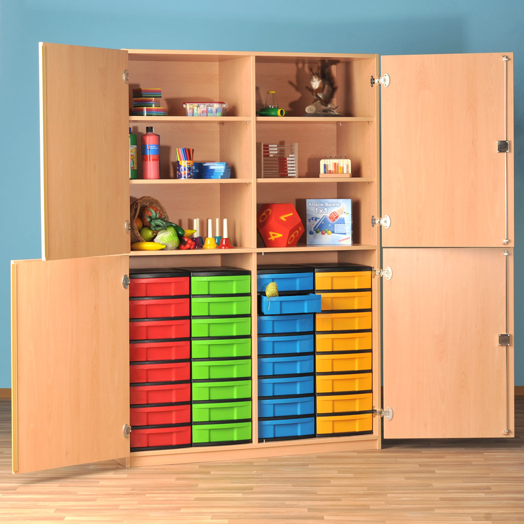 Modulus® Halbtüren-Schrank mit 4 Türen und Mittelwand, 6 Ablageböden