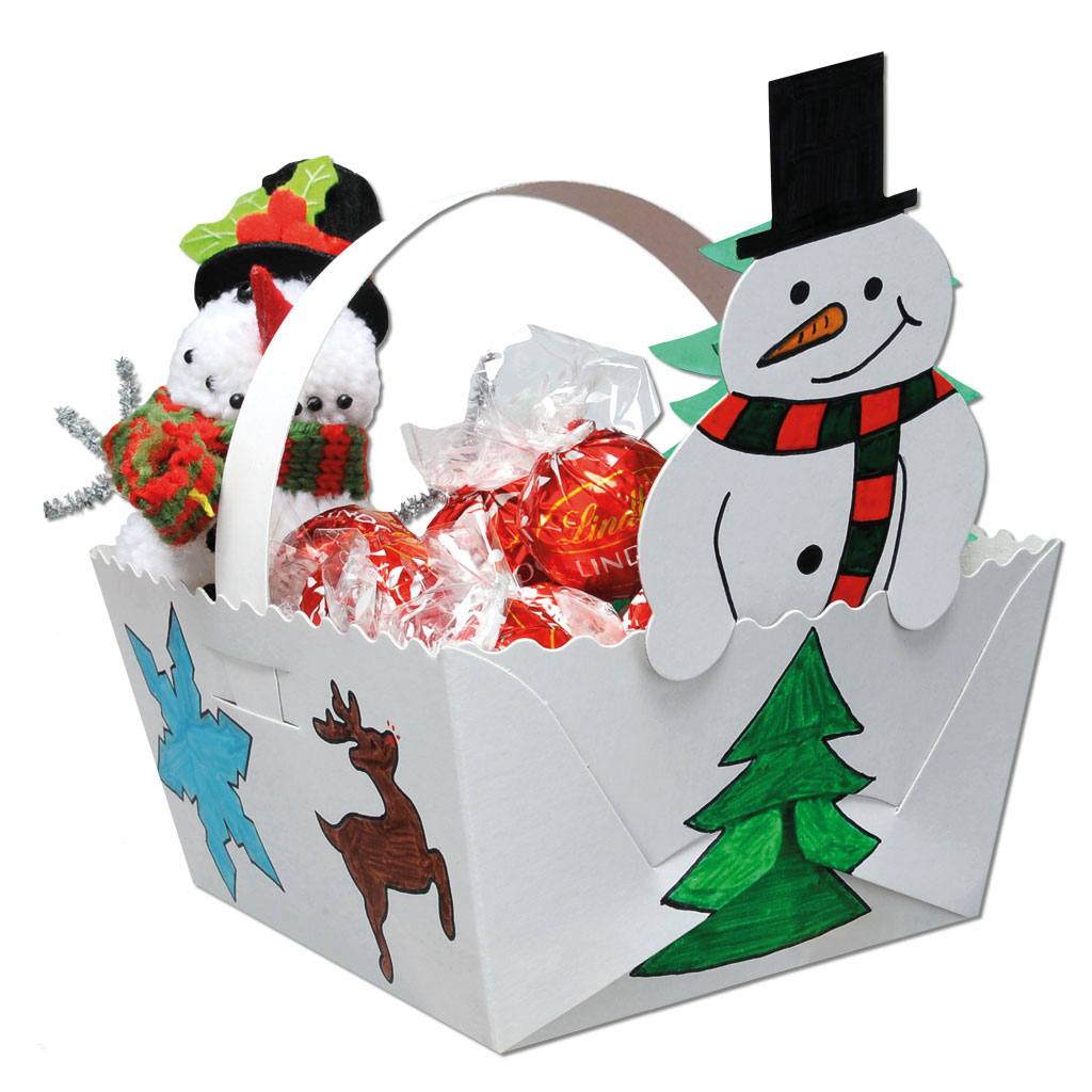 Henkelkörbchen Schneemann, blanko, 20 Stück