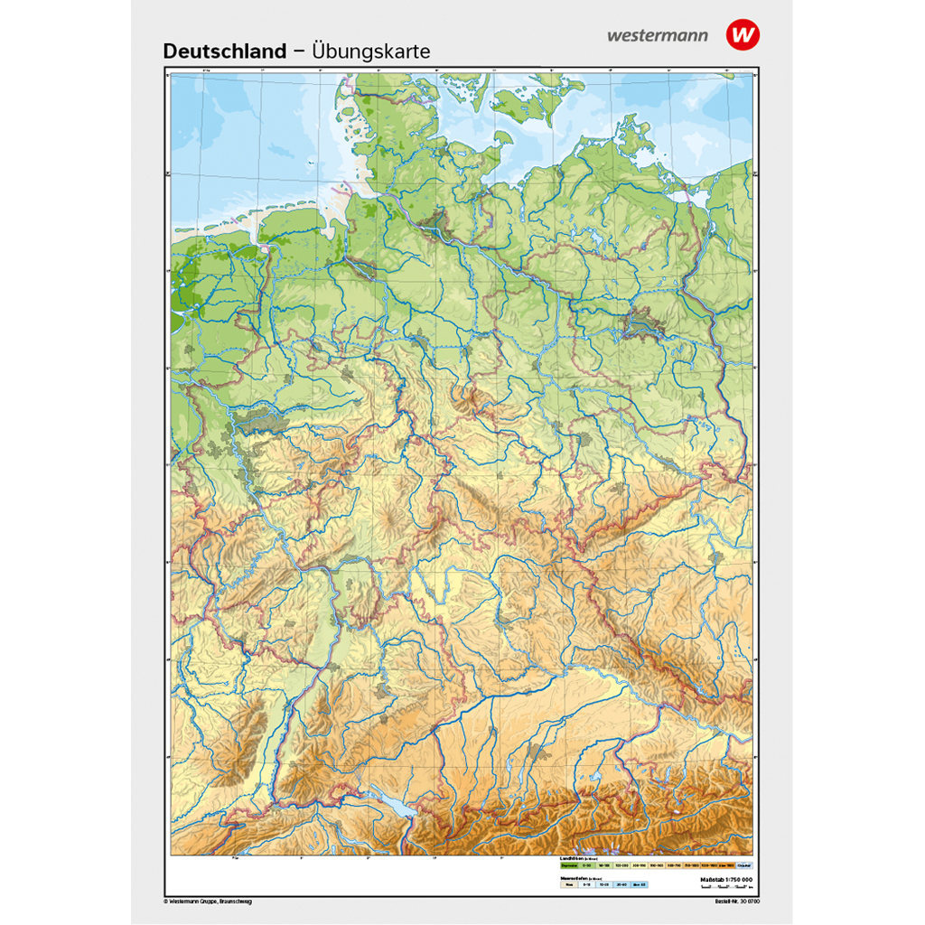 Westermann Wandkarte Deutschland physisch/stumme Karte