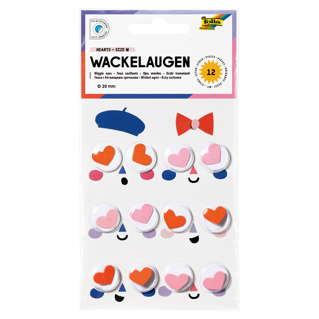 Folia® Wackelaugen Herzen, selbstklebend, 12 Stück Folia® Wackelaugen Herzen, selbstklebend, 12 Stück