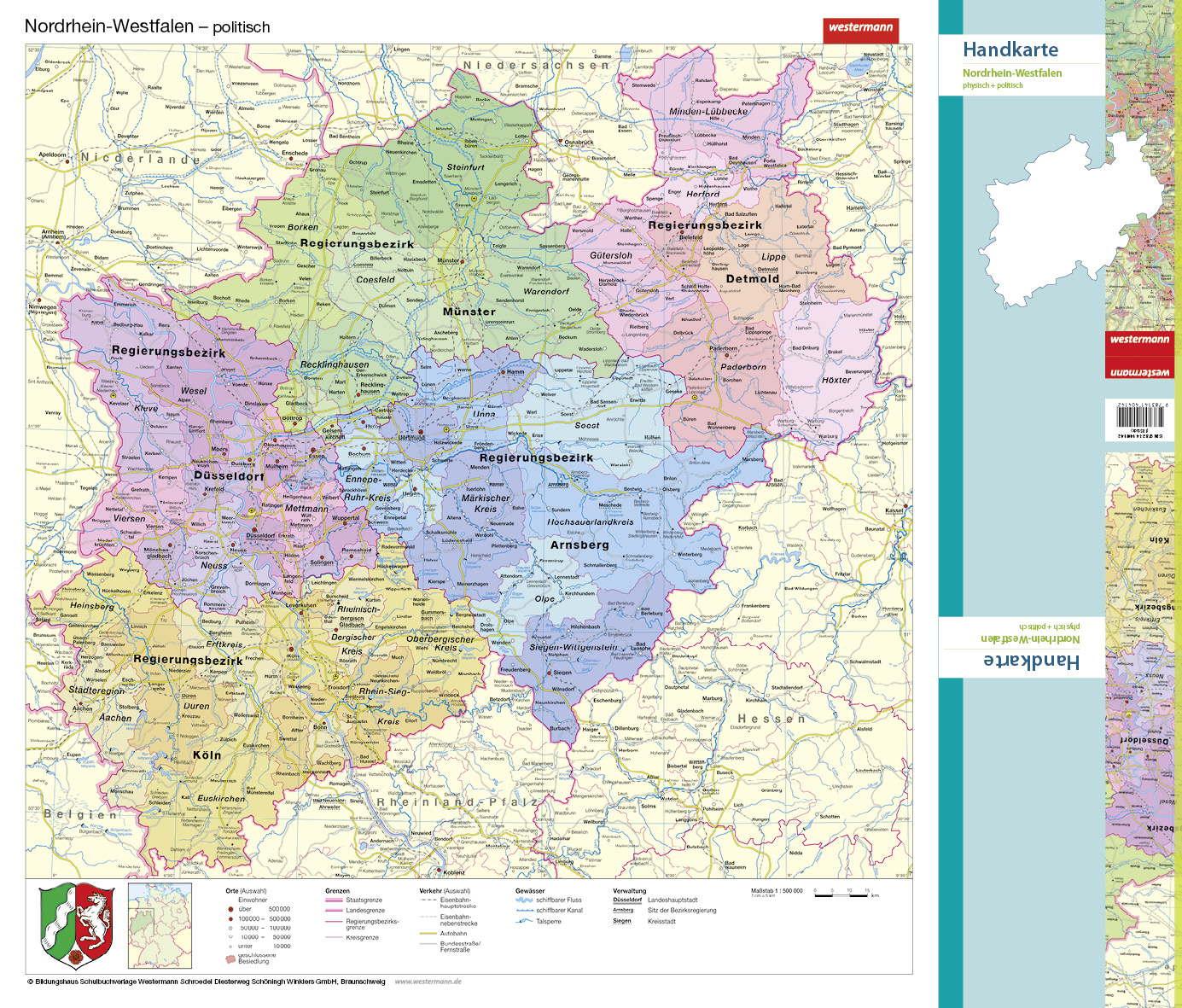 Handkarten Nordrhein - Westfalen, VS physisch / RS politisch