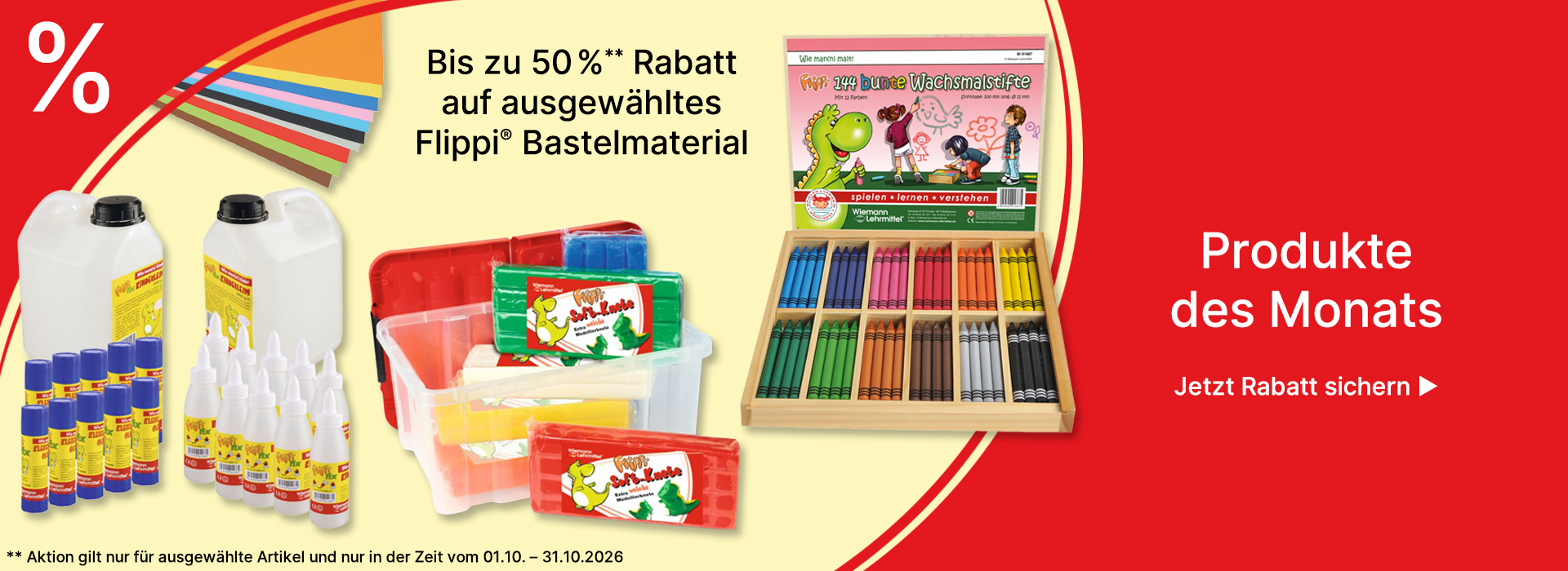Banner für Produkte des Monats Oktober 2026 Flippi Bastelmaterial
