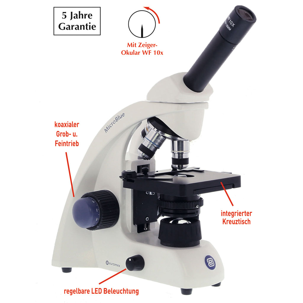 Mikroskop MicroBlue WL 125 LED/K – 40x bis 400x Vergrößerung