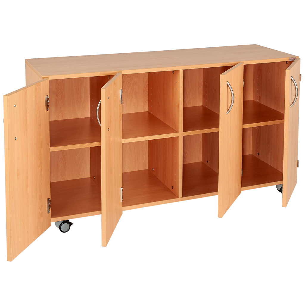 Modulus® Klassenzimmer-Regal mit Türen, 4-reihig, fahrbar oder feststehend