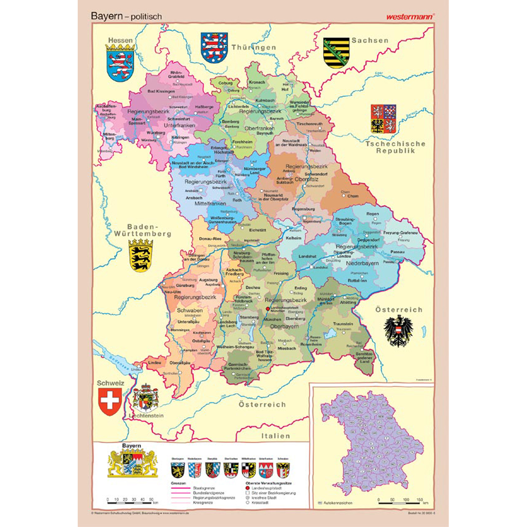 Westermann Posterkarte Bayern, physisch/politisch Westermann Posterkarte Bayern, physisch/politisch