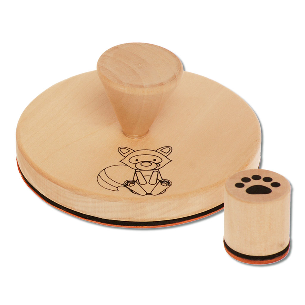 Holzstempel Fuchs und Waschbär mit Fährte, 4 Stück