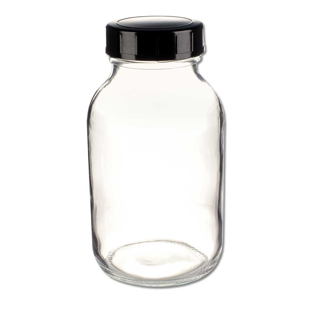 Gewindeglasflasche, Weithals, Weißglas