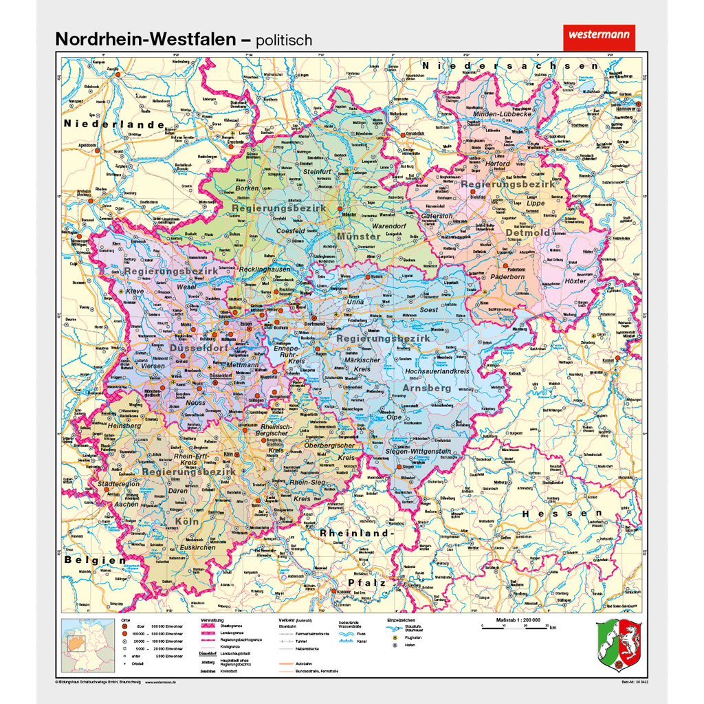 Westermann Wandkarte Nordrhein-Westfalen physisch/politisch