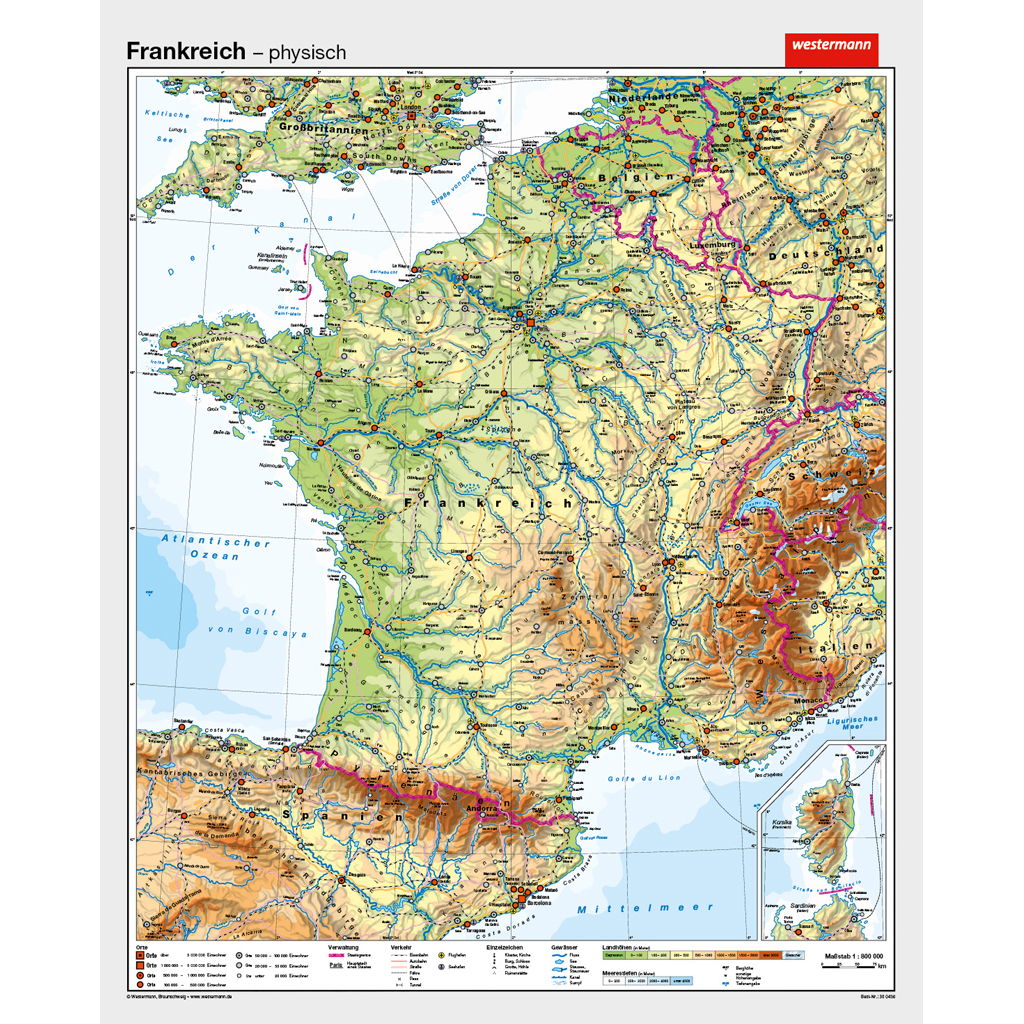 Westermann Wandkarte Frankreich physisch/politisch