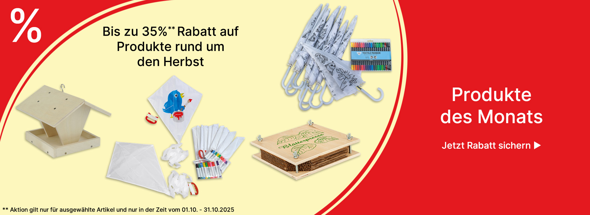 Futterhaus, Pflanzenpresse, Drachen zum Bemalen, Regenschirme zum Gestalten