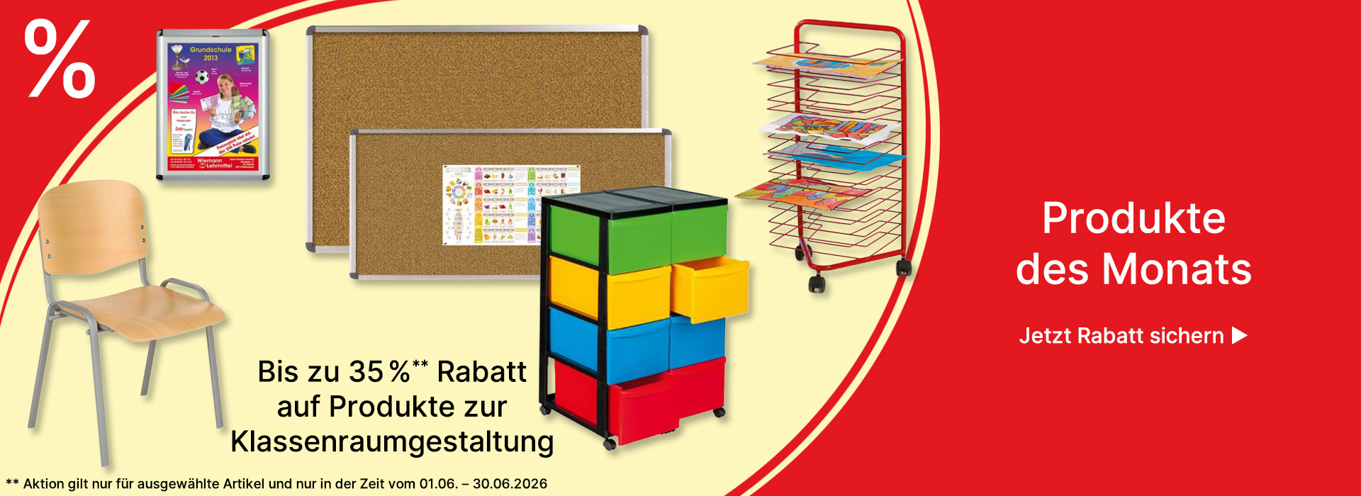 Banner für Produkte des Monats Juni 2026 Klassenraumausstattung