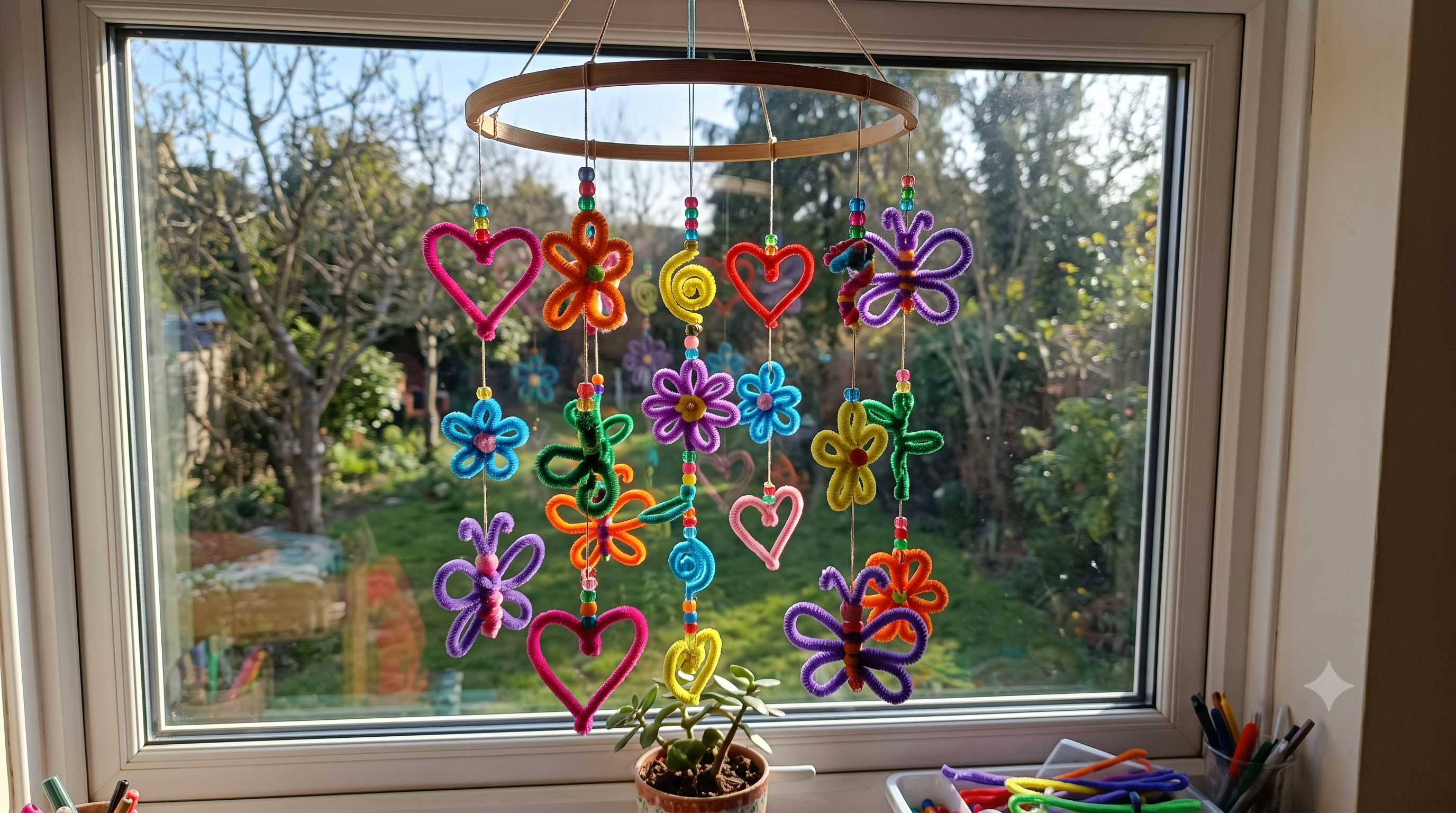 Fenster-Mobiles aus Chenilledraht