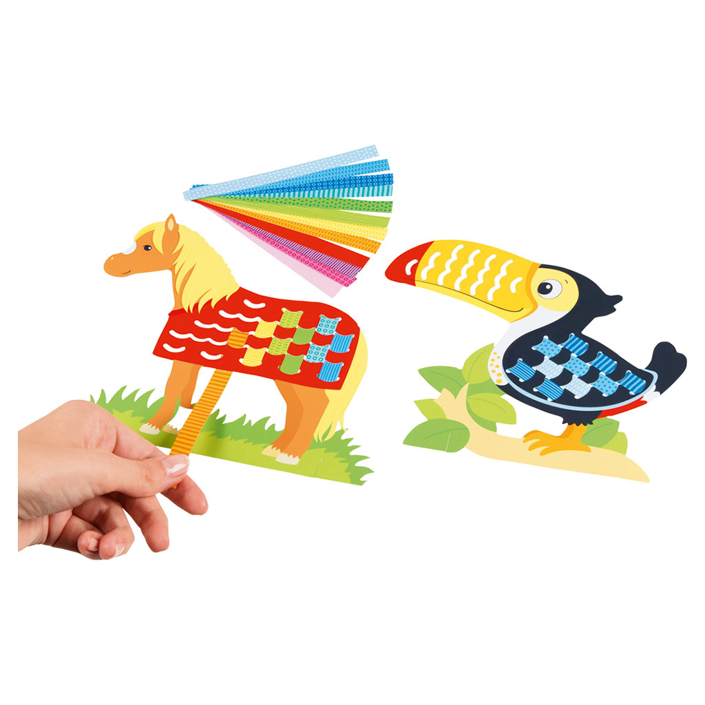 Bastelset Flecht- und Webbilder Tiere, 4 Motive, 96 Papierstreifen Bastelset Flecht- und Webbilder Tiere, 4 Motive, 96 Papierstreifen