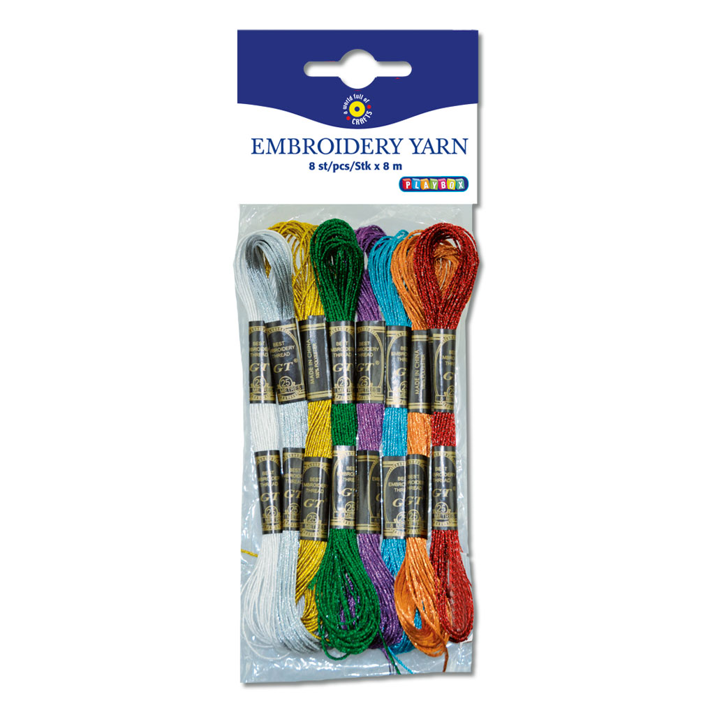 Glitterstickgarn, 8 Stück in 8 Farben