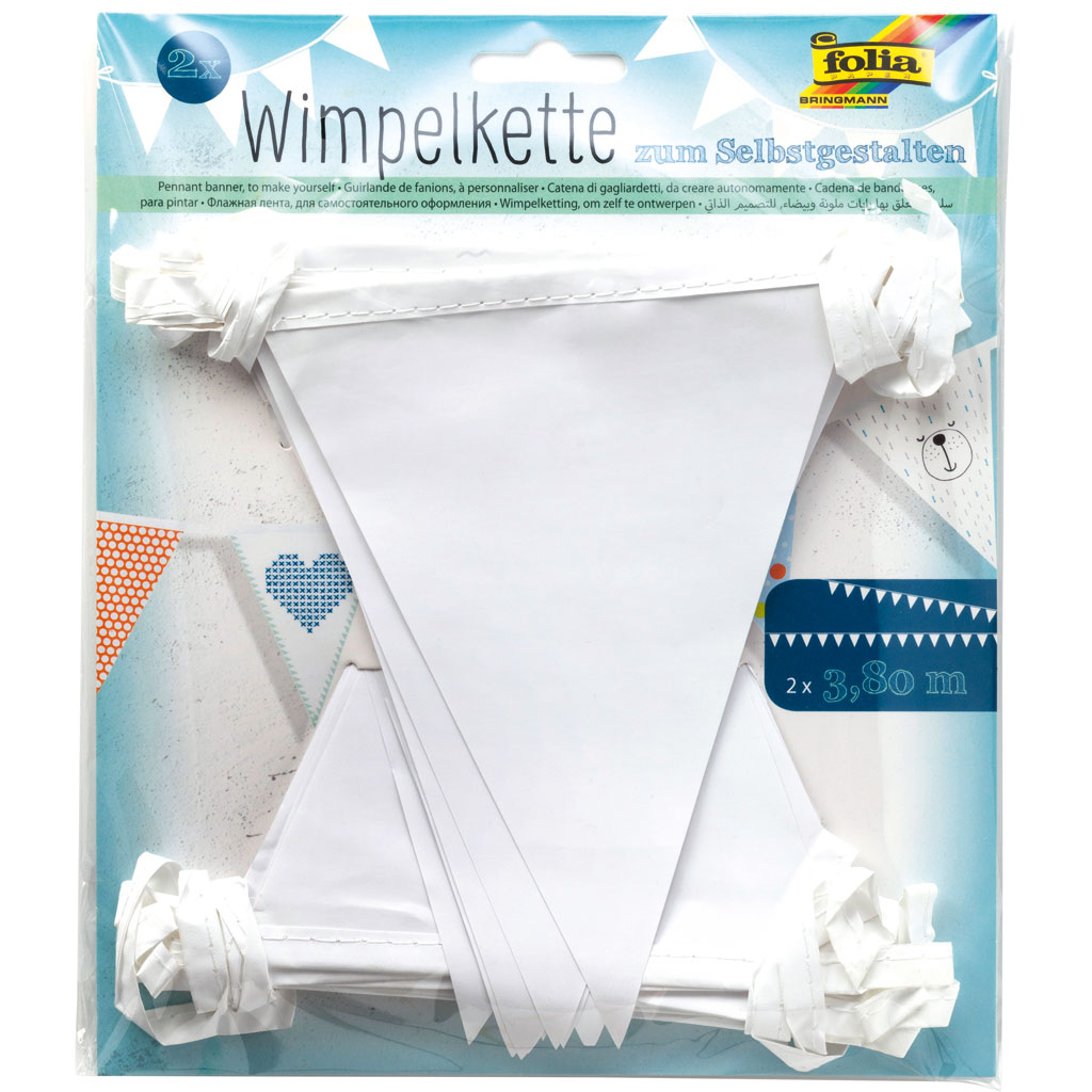 Wimpel-Ketten, blanko, 2 Stück mit  je 15 Wimpel, je 3,8 m