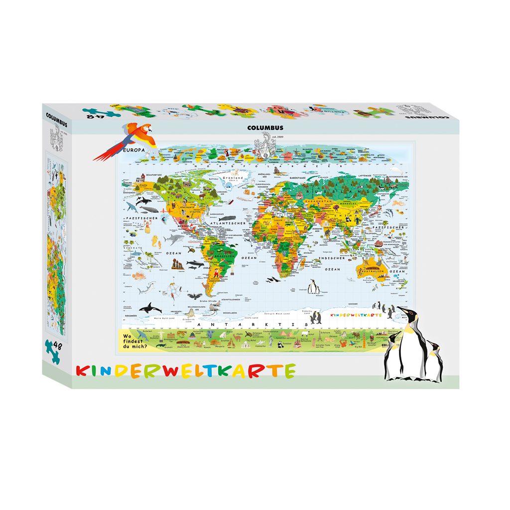 Kinderweltkarte als Puzzle, 48 Teile-Bild Auf diesem Bild ist das Produkt mit der Art.Nr.: W-83674 zu sehen
