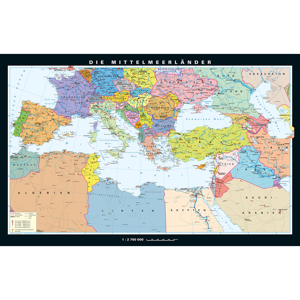 Klett Wandkarte Mittelmeerraum physisch/politisch