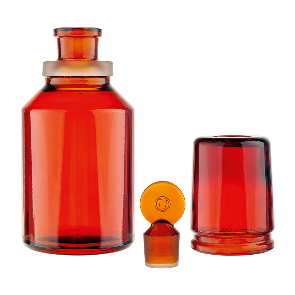 Säurekappenflasche, Duran, Braunglas