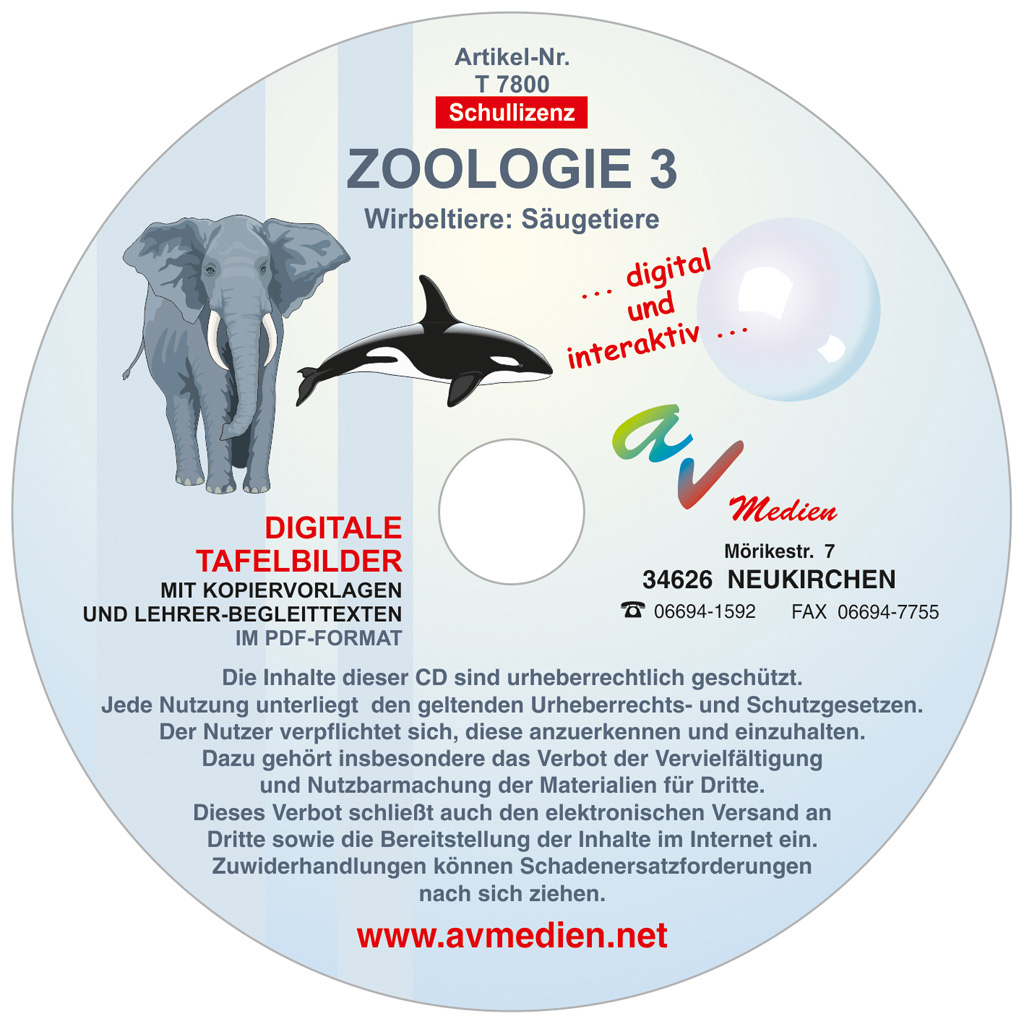Interaktive digitale Tafelbilder ZOOLOGIE 3