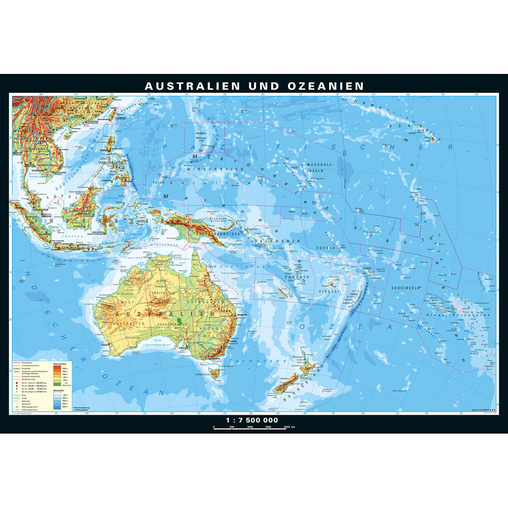 Klett Wandkarte Australien und Ozeanien physisch/politisch