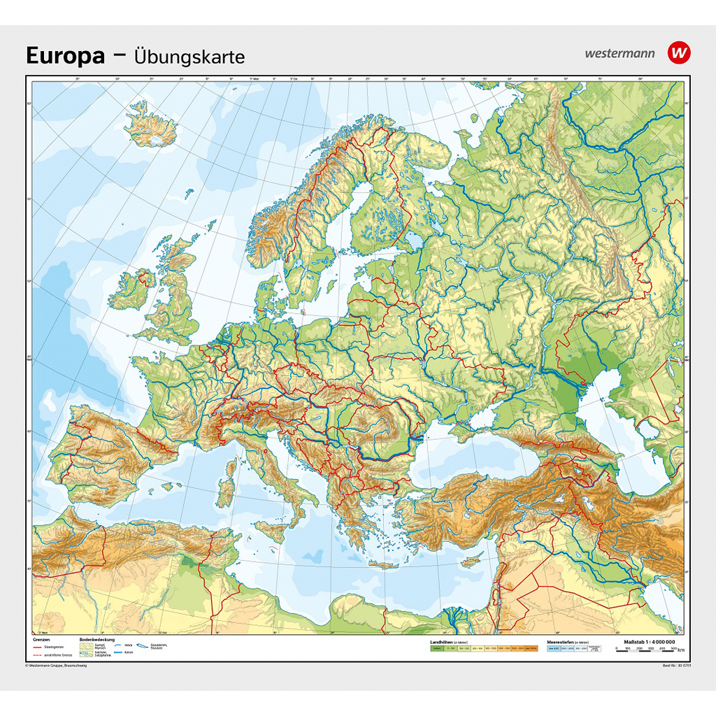 Westermann Wandkarte Europa physisch/Umrisskarte