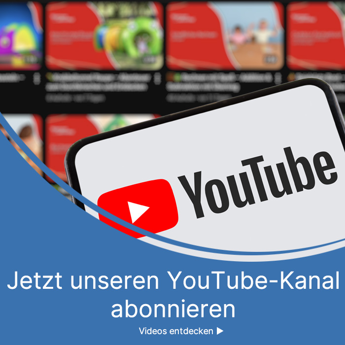 Im Hintergrund YouTube-Kanal, Vordergrund Handy mit YouTube-Logo
