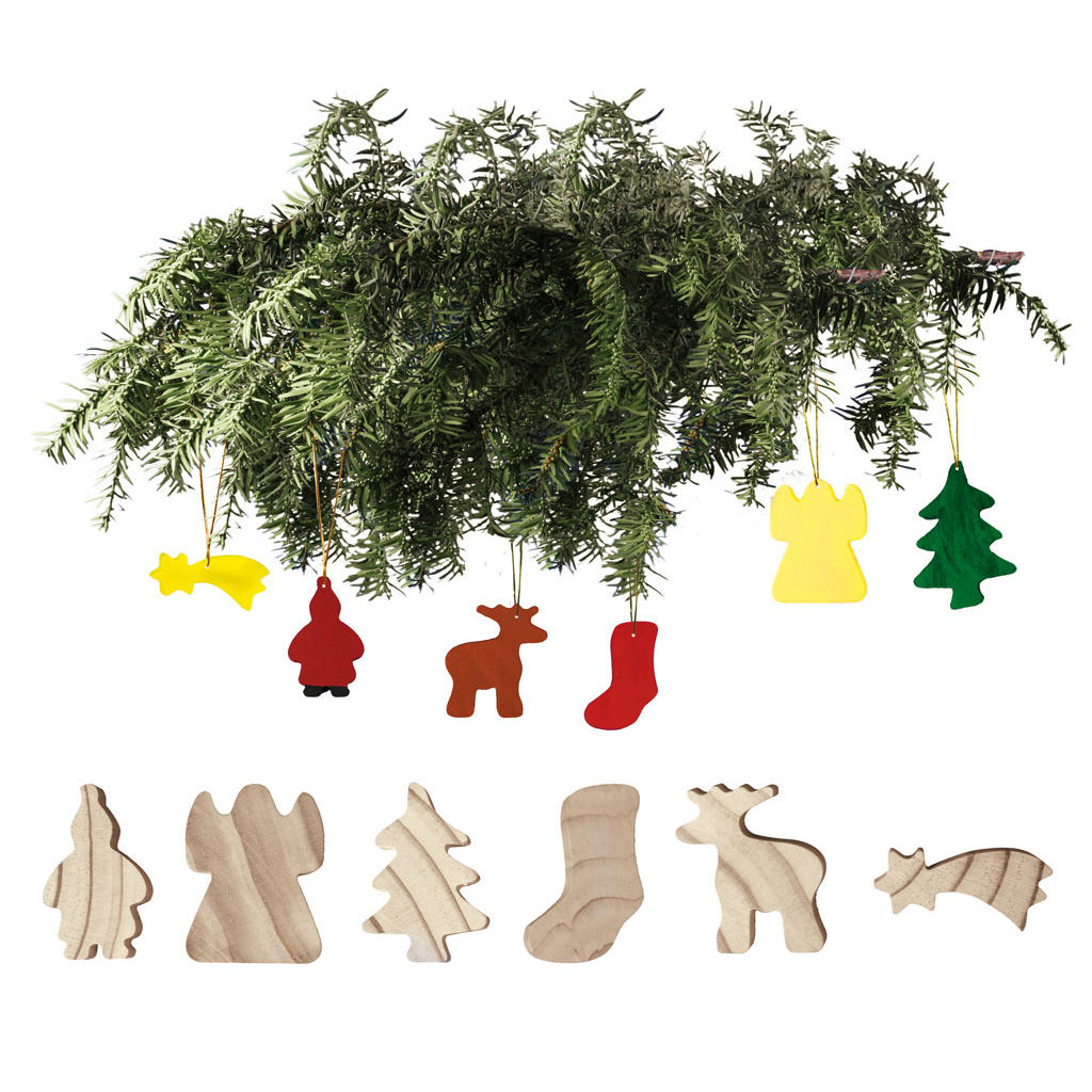 Holzfiguren zum Aufhängen und Hinstellen, blanko, 48 Stück