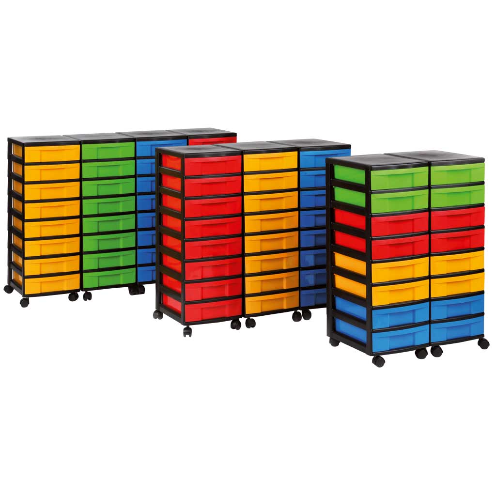 Modulus® Container-System mit je 8 kleinen Schüben übereinander